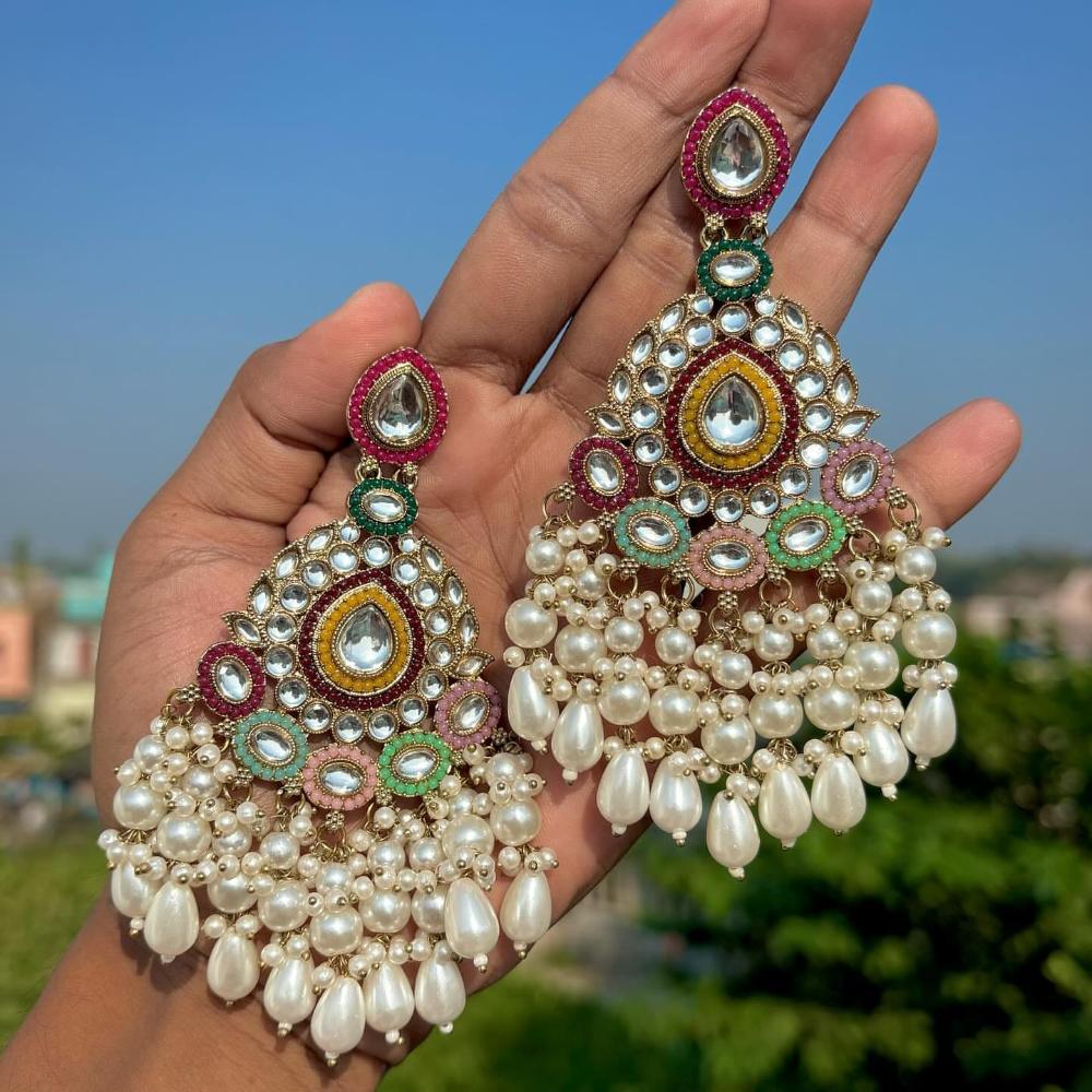 Pooja Bangles Gold Plated Kundan Stone And Beads Dangler Earrings