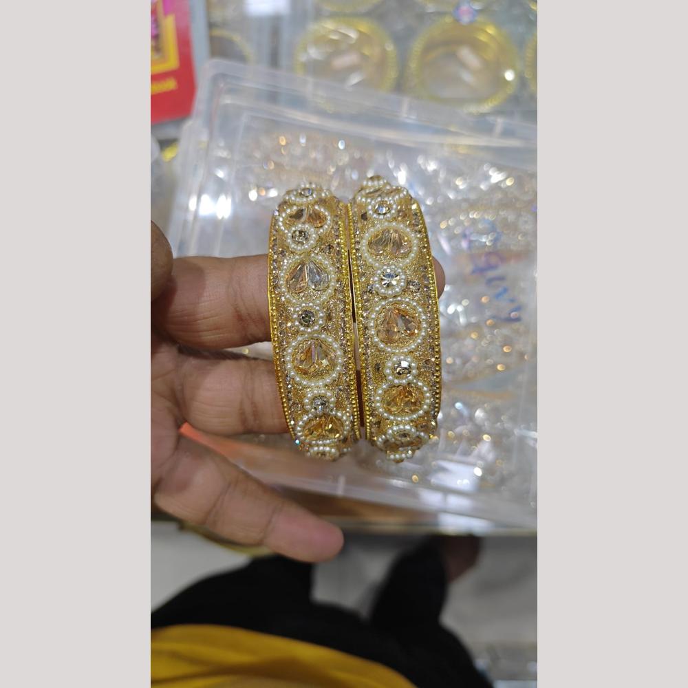 Pooja Bangles Gold Plated Crystal Stone And Pearl Bangles Set