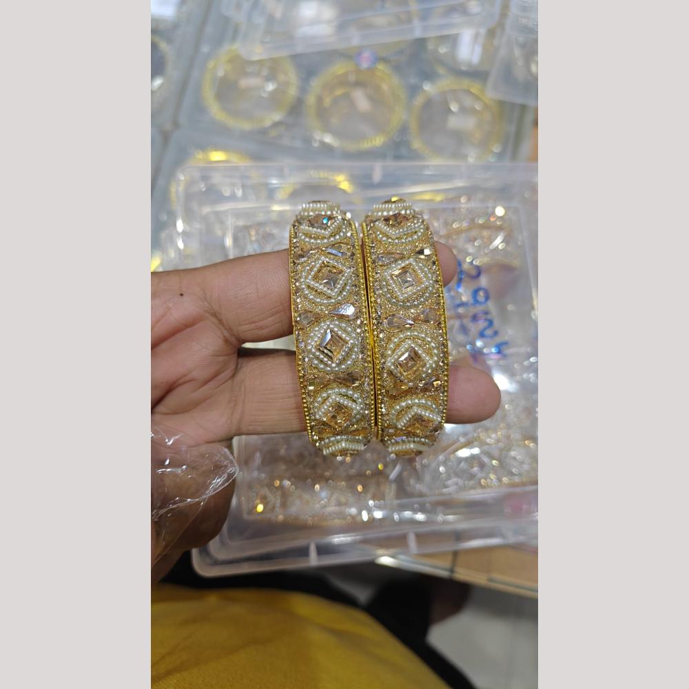 Pooja Bangles Gold Plated Crystal Stone And Pearl Bangles Set