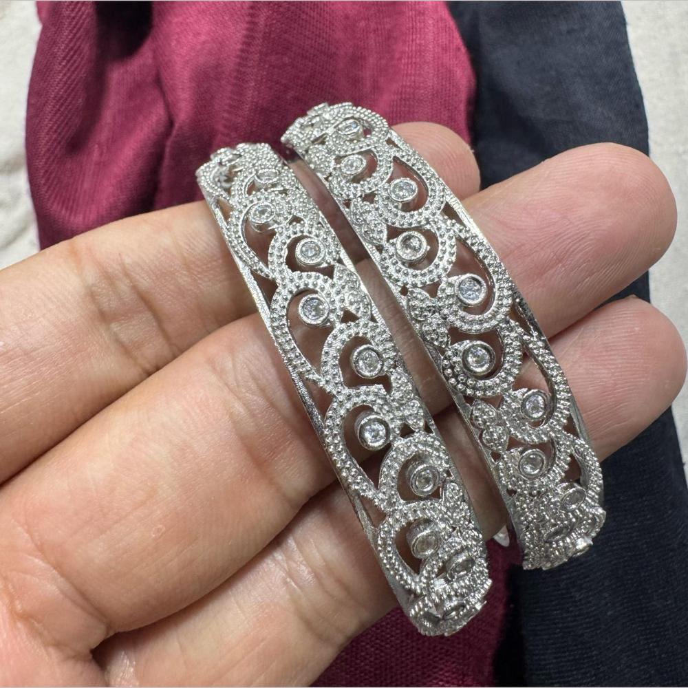 Pooja Bangles Silver Plated Austrian Stone Bangle Set