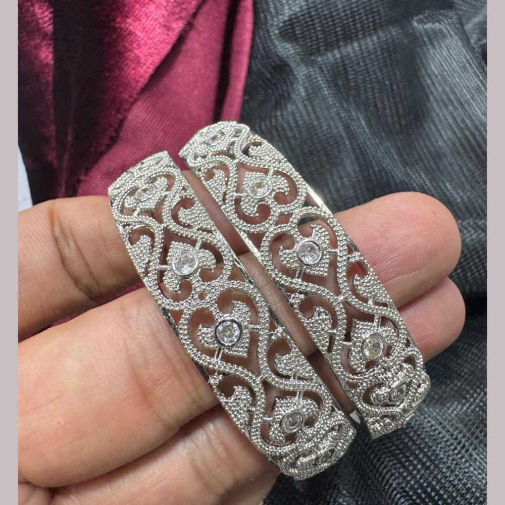 Pooja Bangles Silver Plated Austrian Stone Bangle Set