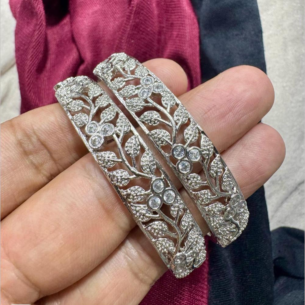 Pooja Bangles Silver Plated Austrian Stone Bangle Set