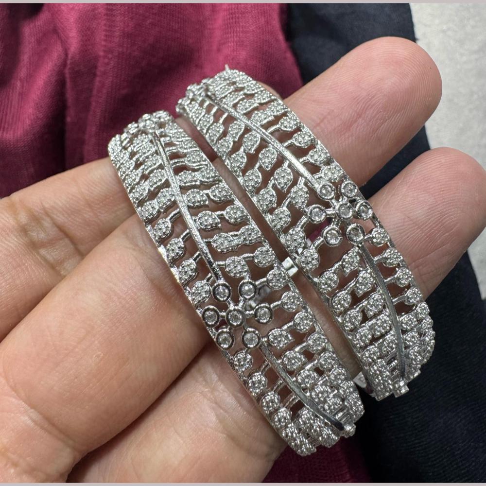 Pooja Bangles Silver Plated Austrian Stone Bangle Set