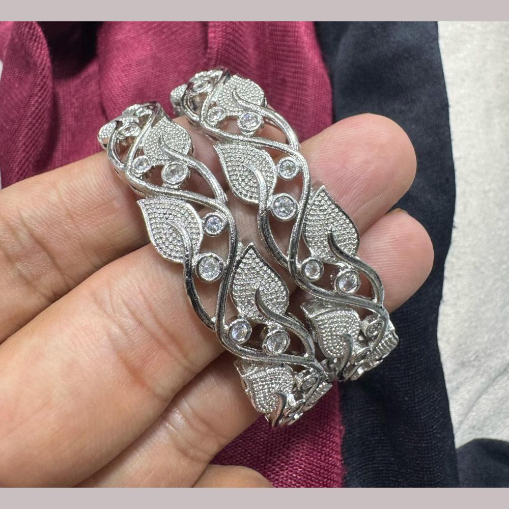 Pooja Bangles Silver Plated Austrian Stone Bangle Set