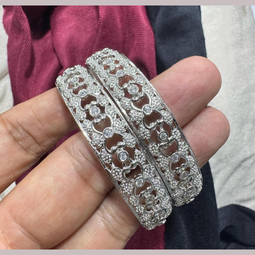 Pooja Bangles Silver Plated Austrian Stone Bangle Set