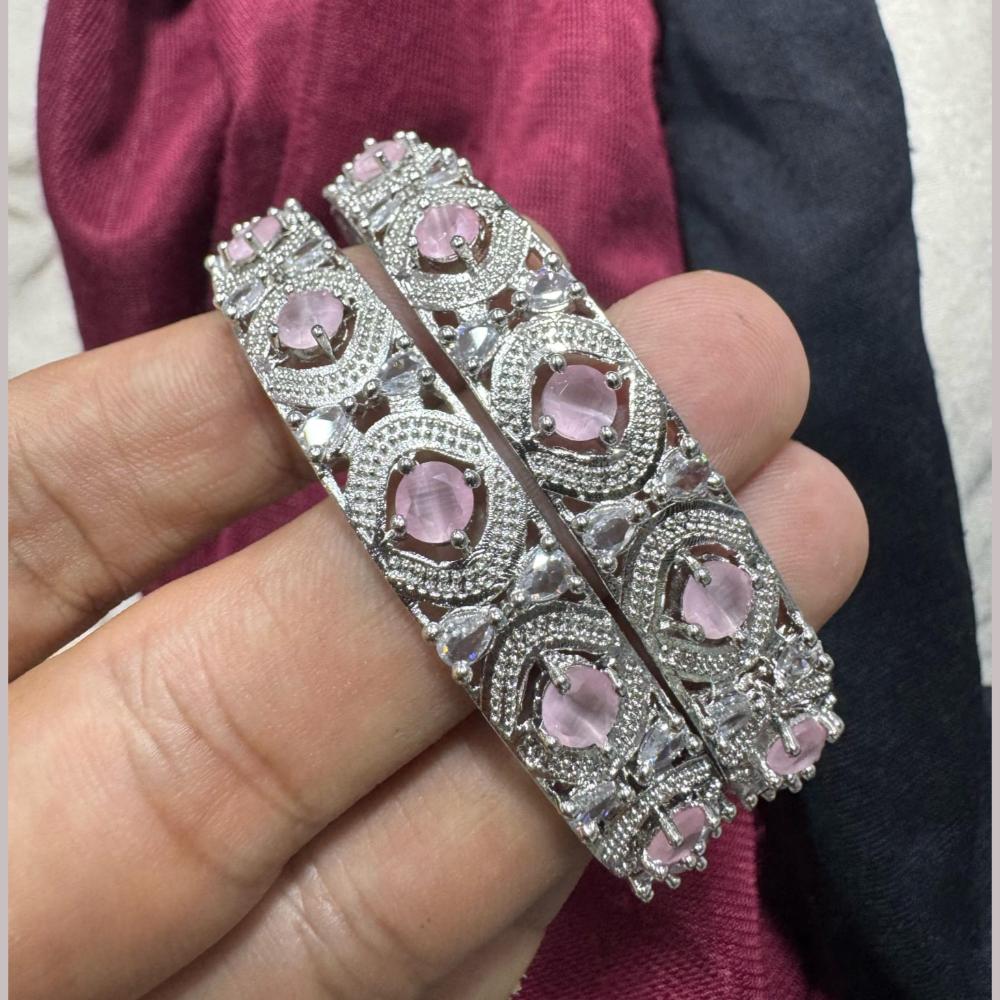 Pooja Bangles Silver Plated American Diamond Bangle Set