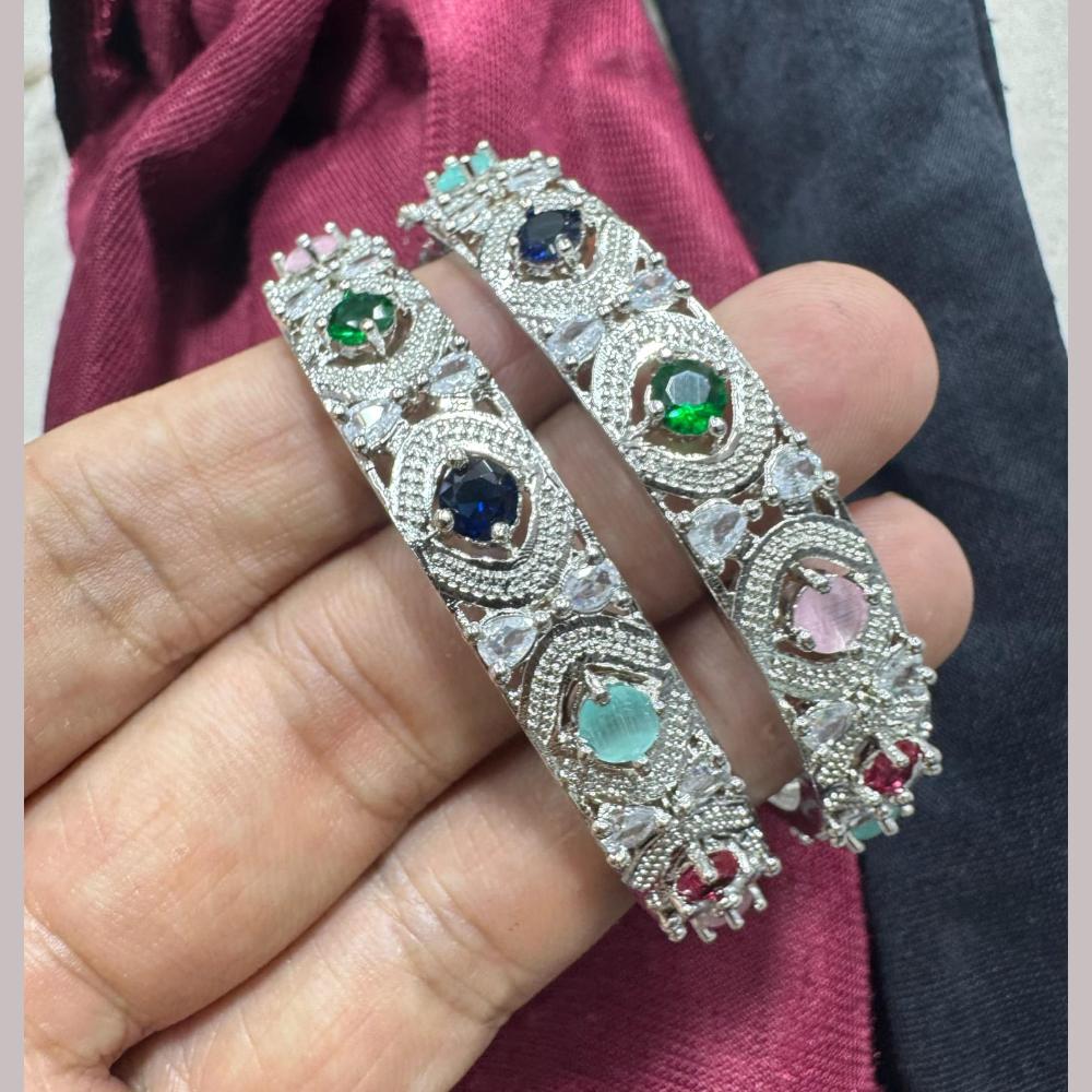Pooja Bangles Silver Plated American Diamond Bangle Set