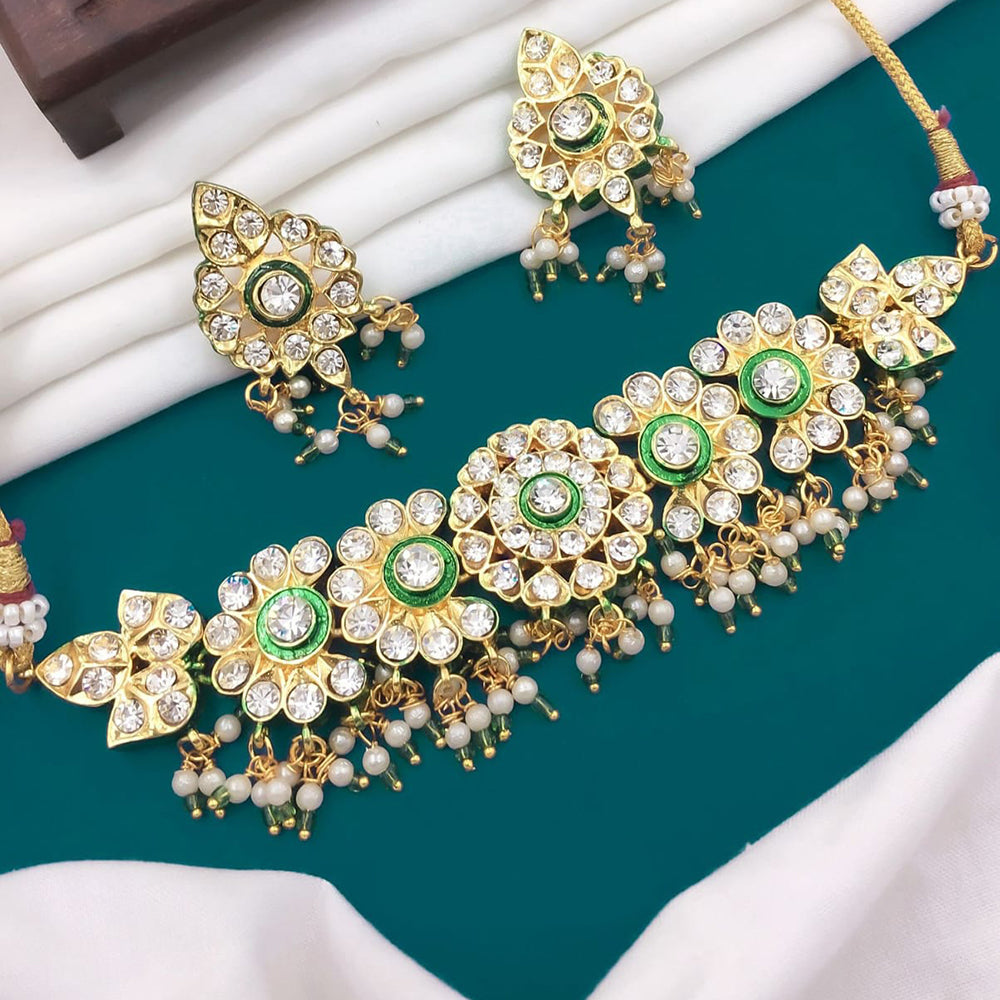 Pooja Bangles Gold Plated Austrian Stone And Pearl Choker Necklace Set