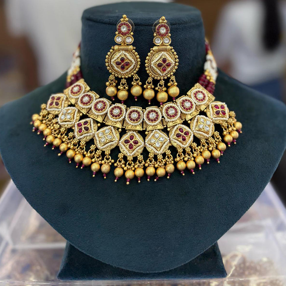 Pooja Bangles Gold Plated Pota Stone Choker Necklace Set