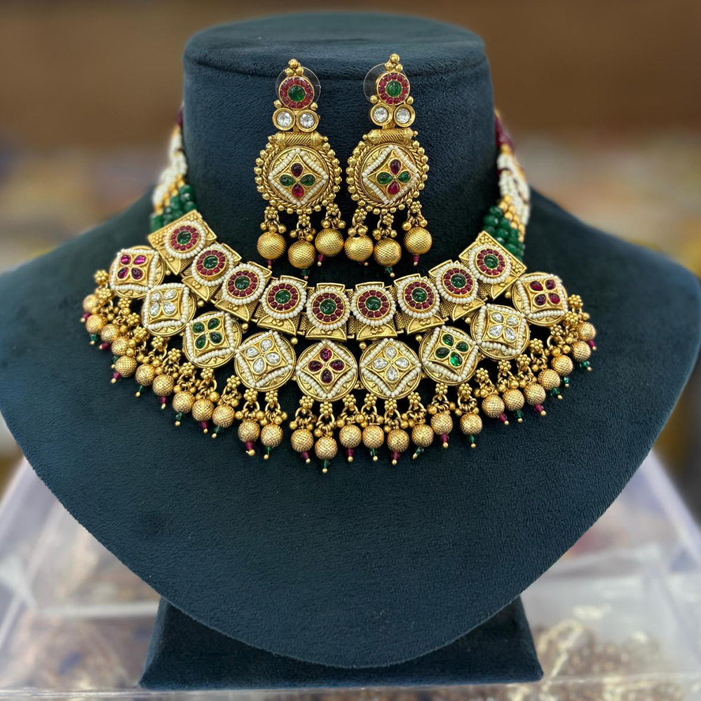 Pooja Bangles Gold Plated Pota Stone Choker Necklace Set