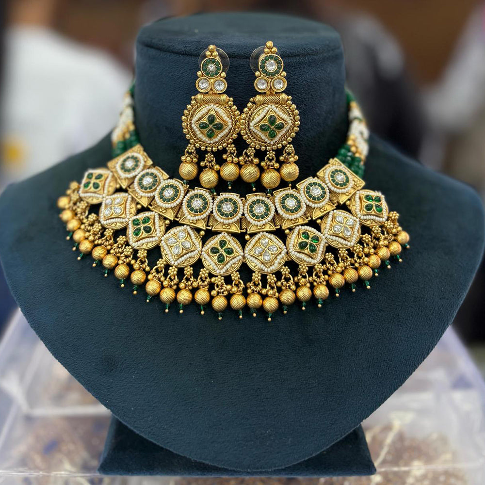 Pooja Bangles Gold Plated Pota Stone Choker Necklace Set