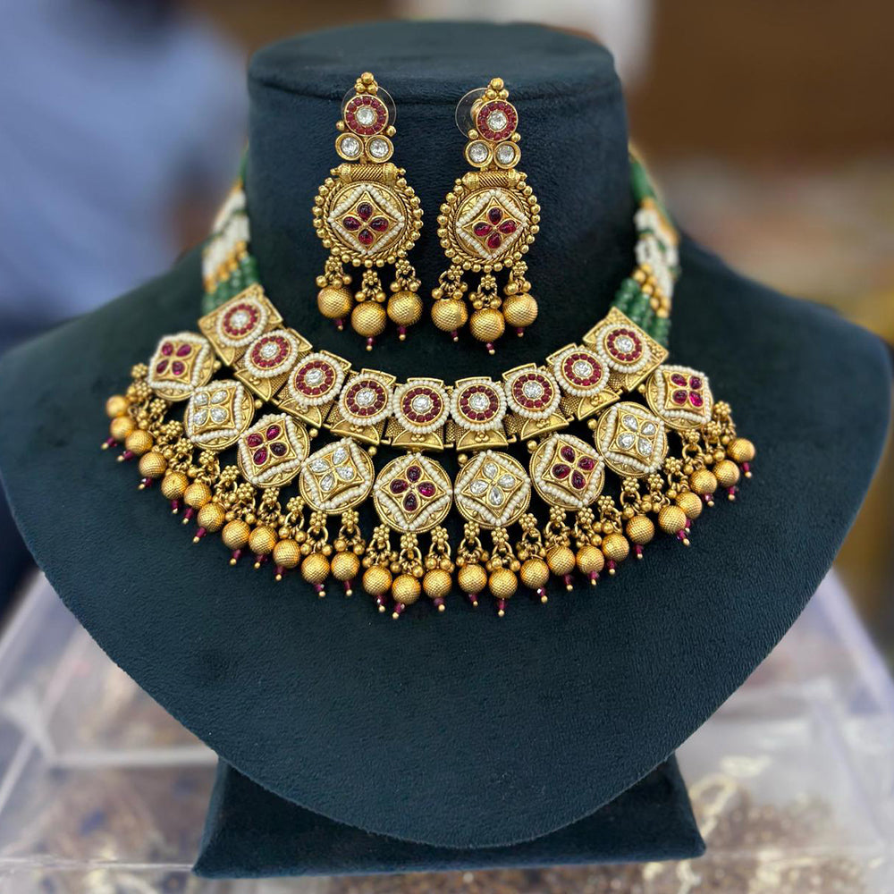 Pooja Bangles Gold Plated Pota Stone Choker Necklace Set