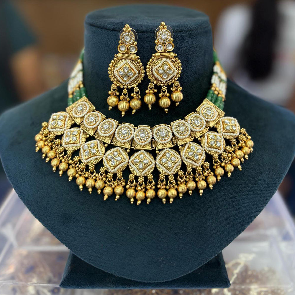 Pooja Bangles Gold Plated Pota Stone Choker Necklace Set
