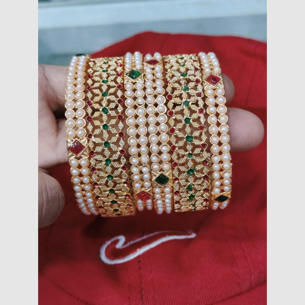 Pooja Bangles Gold Plated Pota Stone And Pearl Bangles Set