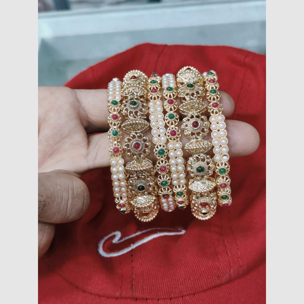 Pooja Bangles Gold Plated Pota Stone And Pearl Bangles Set