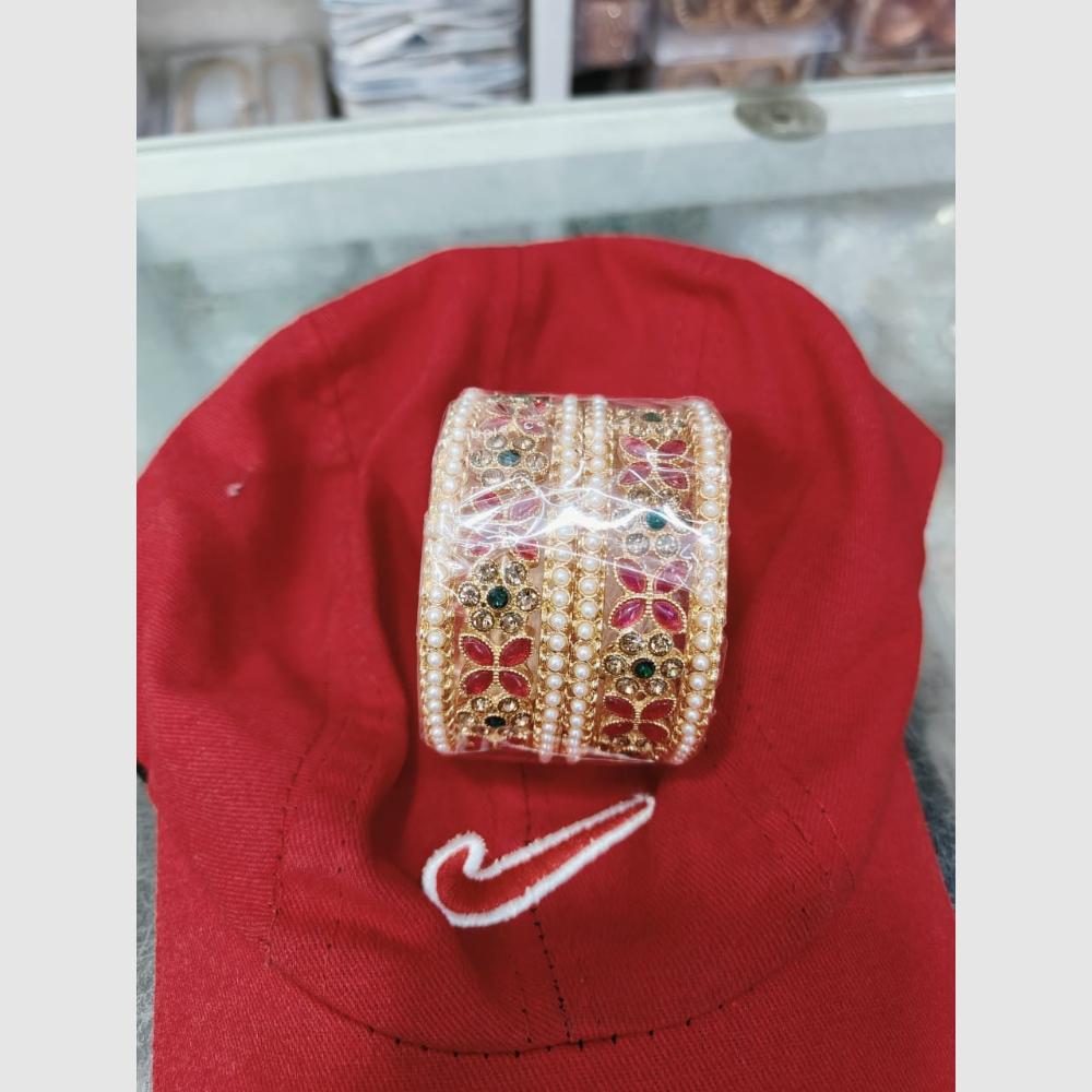 Pooja Bangles Gold Plated Austrian Stone And Pearl Bangles Set