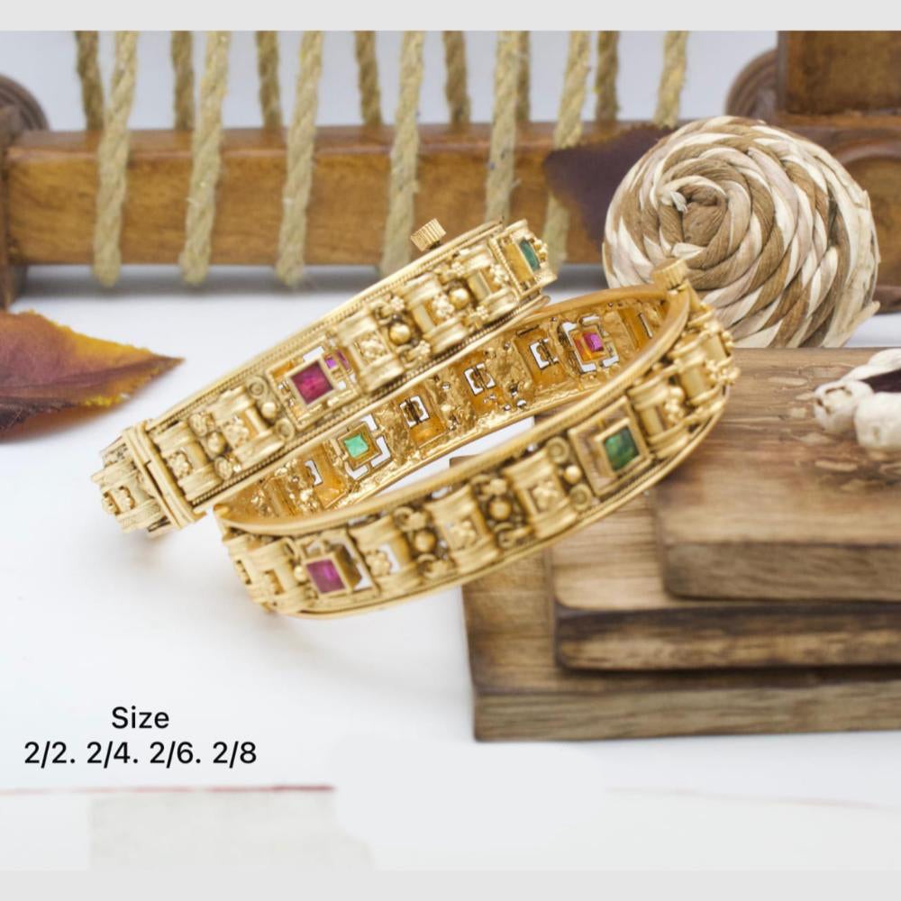 Pooja Bangles Gold Plated Pota Stone Openable Bangles Set