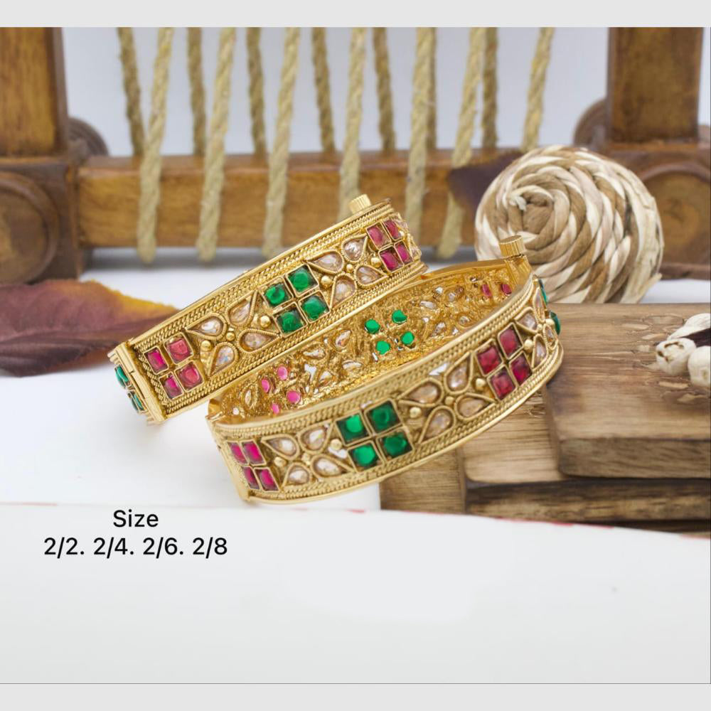 Pooja Bangles Gold Plated Crystal Stone And Pota Stone Openable Bangles Set