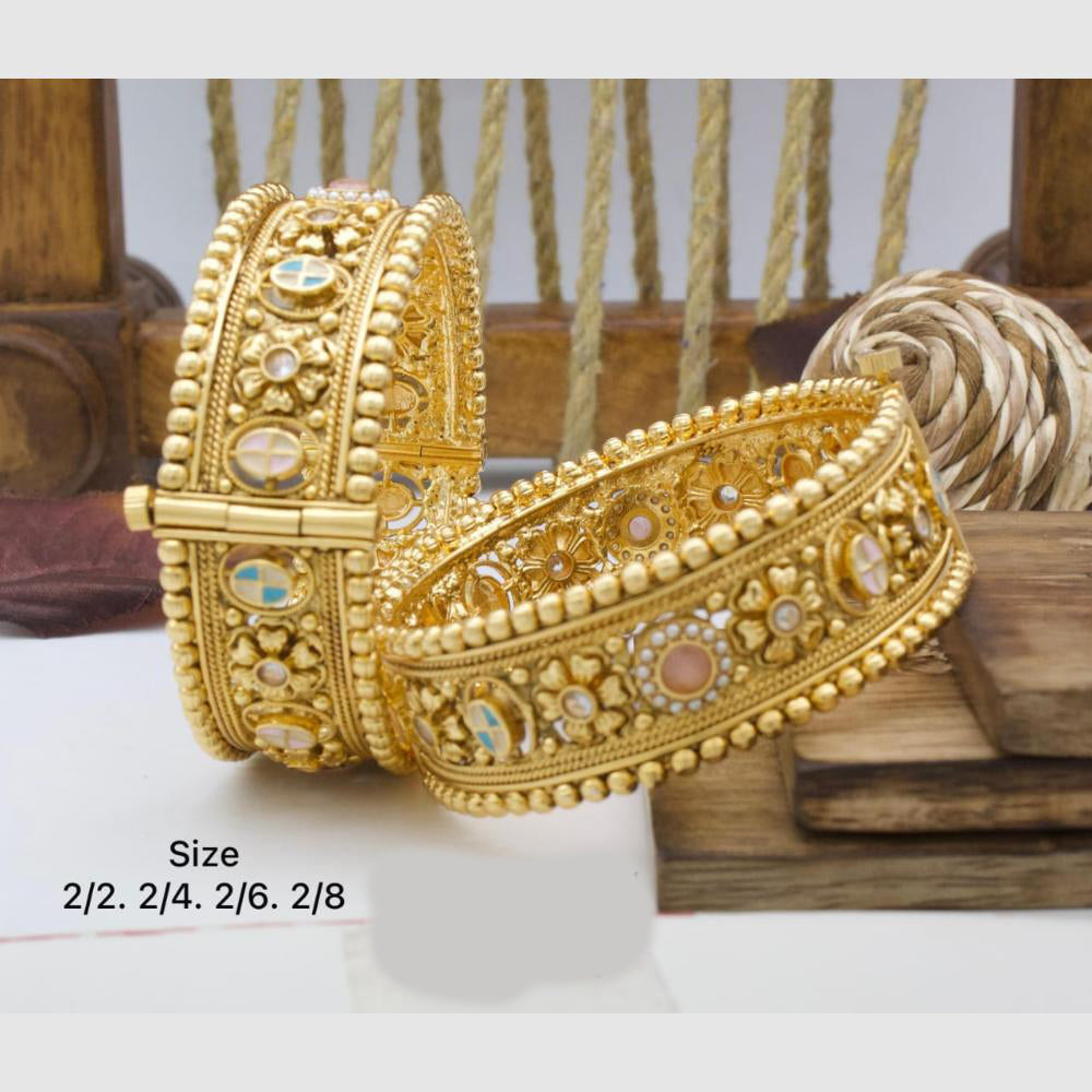 Pooja Bangles Gold Plated Pota Stone Openable Bangles Set