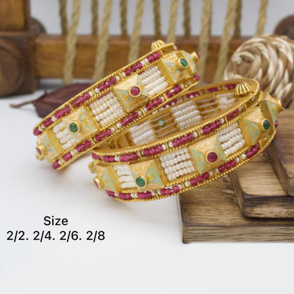 Pooja Bangles Gold Plated Pota Stone And Meenakari OpenableBangles Set