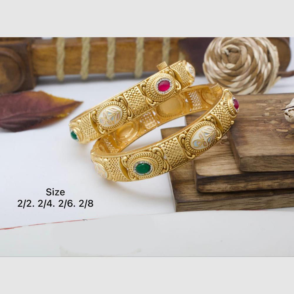 Pooja Bangles Gold Plated Pota Stone And Meenakari OpenableBangles Set