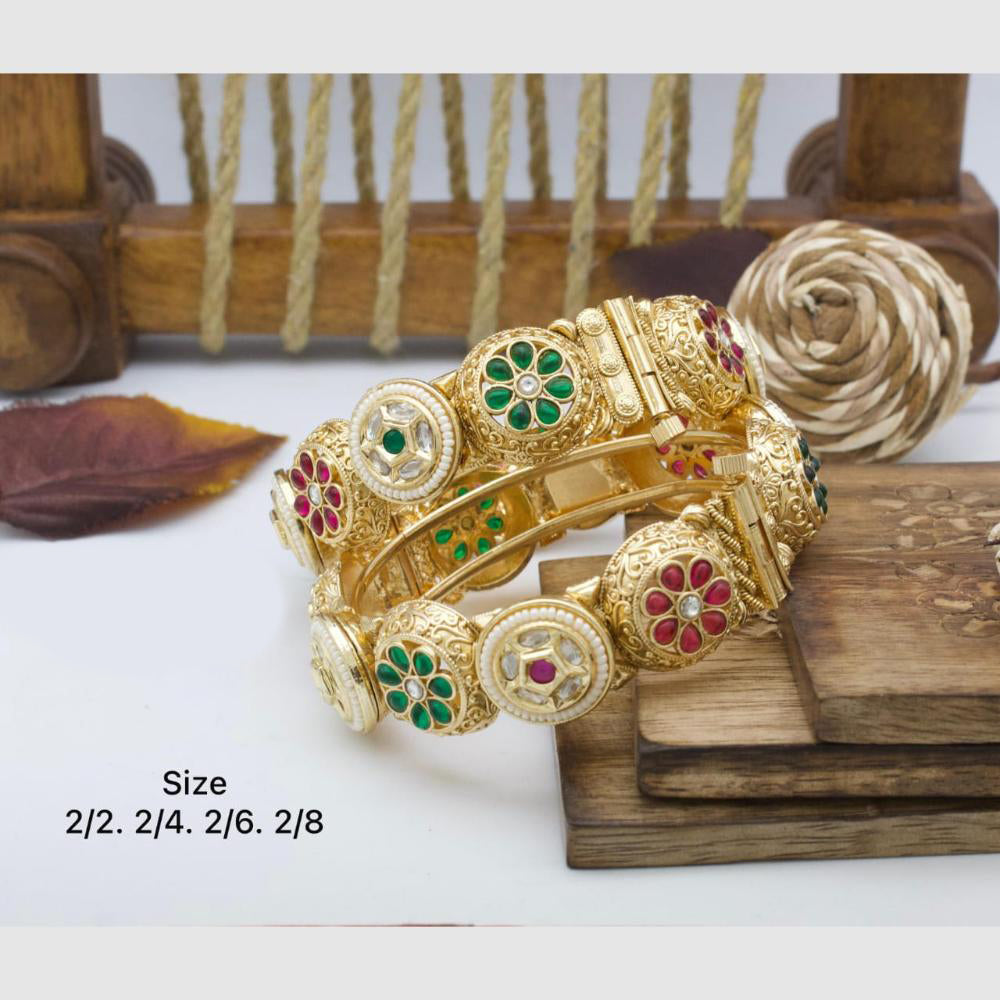 Pooja Bangles Gold Plated Pota Stone And Pearl OpenableBangles Set