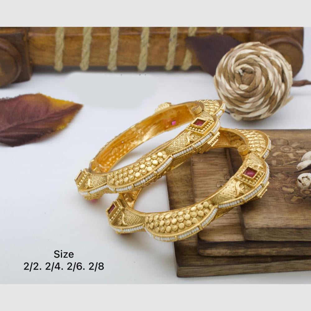 Pooja Bangles Gold Plated Pota Stone And Pearl OpenableBangles Set