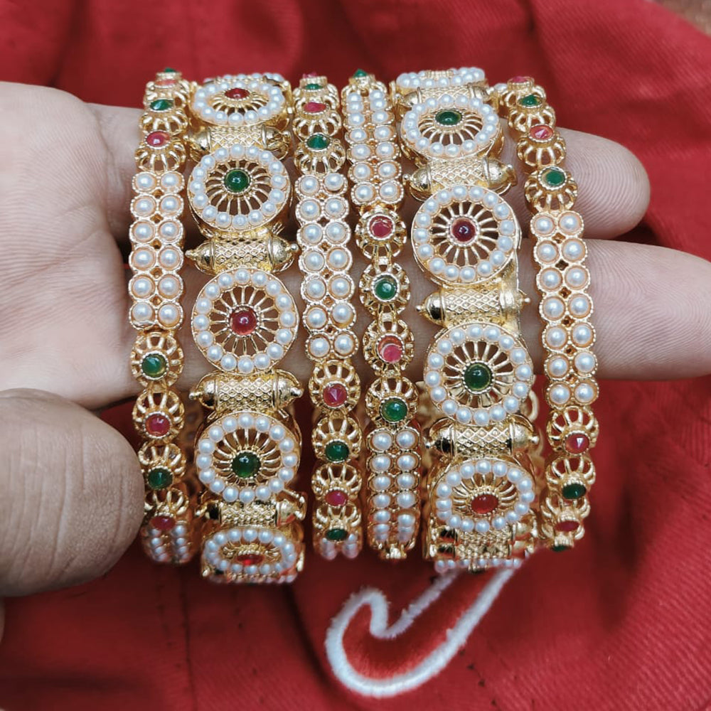 Pooja Bangles Gold Plated Pota Stone And Pearl Bangles Set