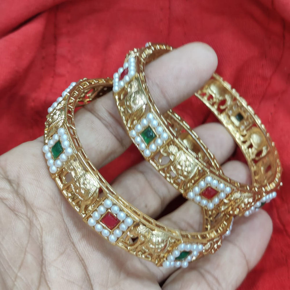 Pooja Bangles Gold Plated Pota Stone And Pearl Bangles Set