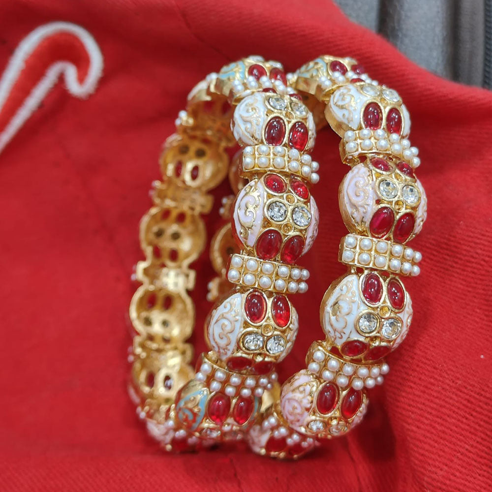 Pooja Bangles Gold Plated Pota Stone Meenakari Bangles Set