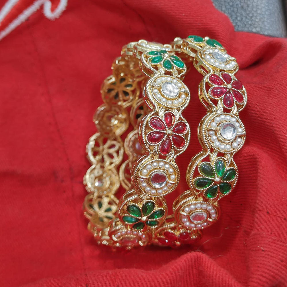 Pooja Bangles Gold Plated Pota Stone And Pearl Bangles Set