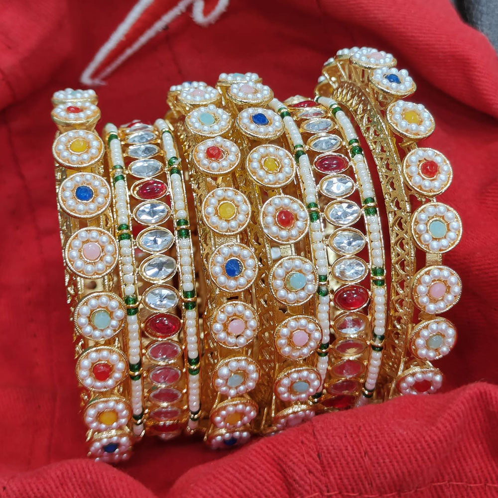 Pooja Bangles Gold Plated Pota Stone And Pearl Bangles Set