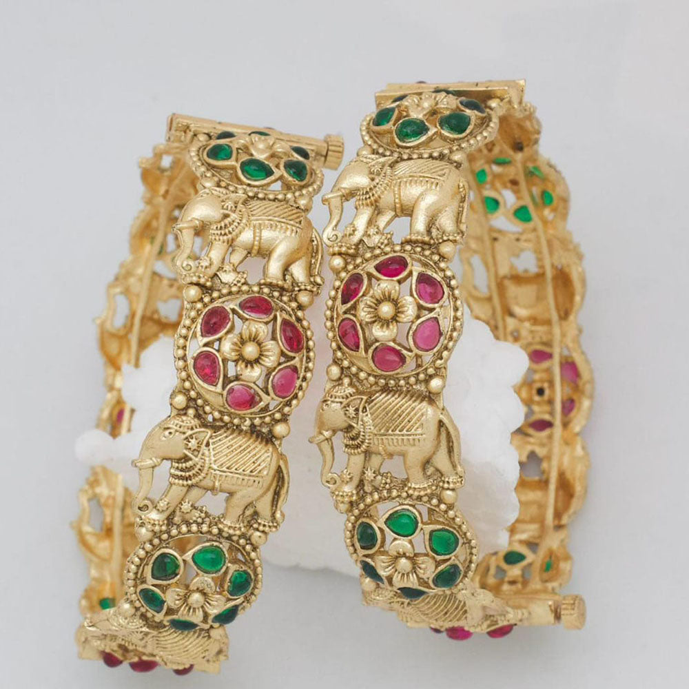 Pooja Bangles Gold Plated Pota Stone Openable Bangles Set