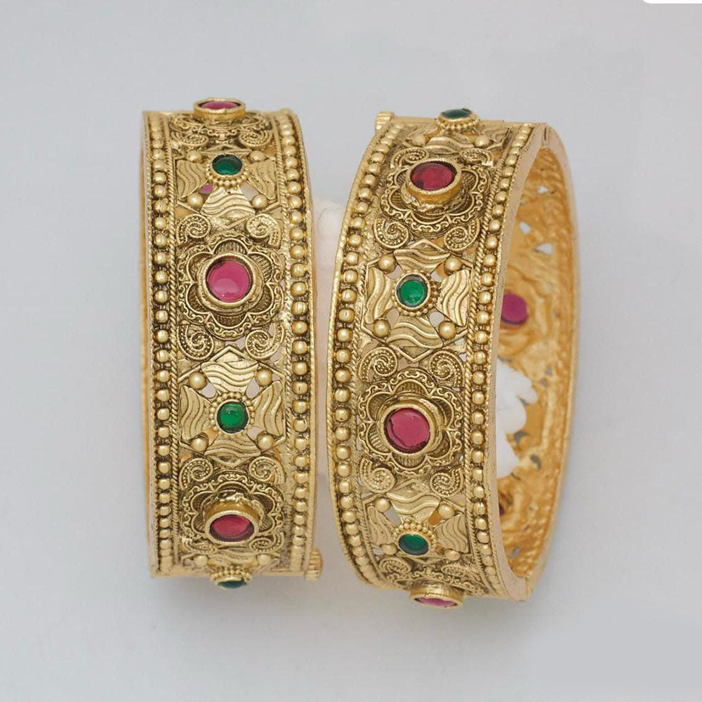 Pooja Bangles Gold Plated Pota Stone Openable Bangles Set