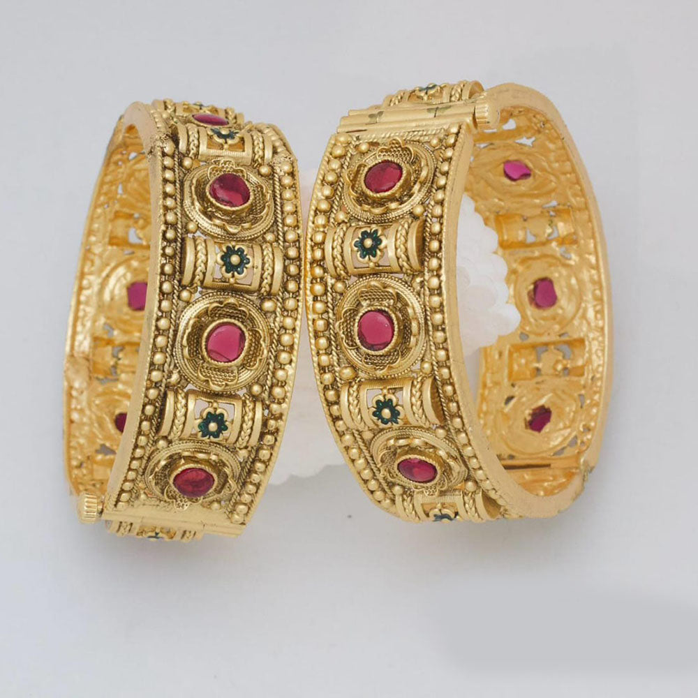 Pooja Bangles Gold Plated Pota Stone Openable Bangles Set