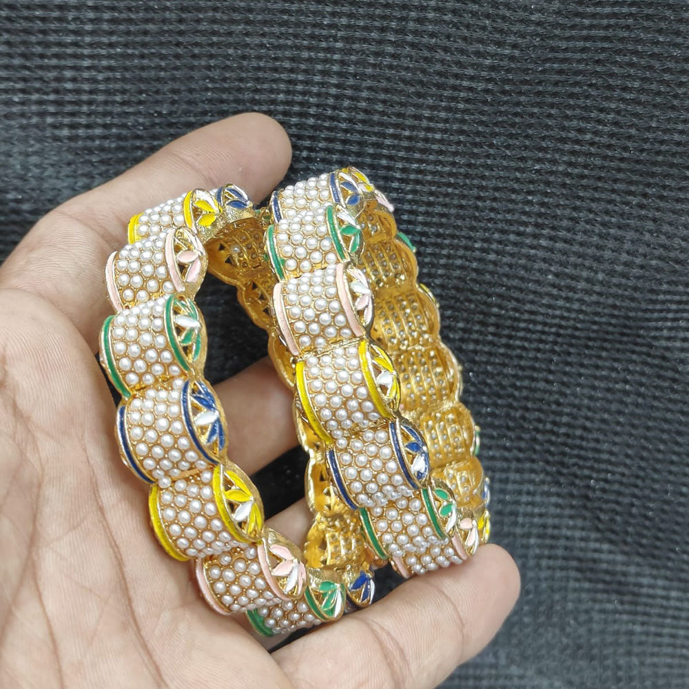 Pooja Bangles Gold Plated Pearl Meenakari Bangles Set