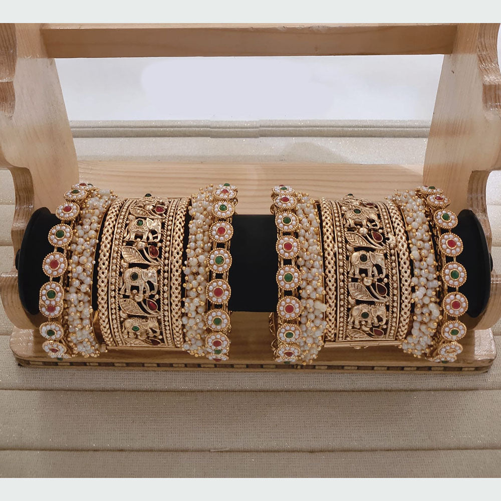 Pooja Bangles Gold Plated Pota Stone And Pearl Bangles Set
