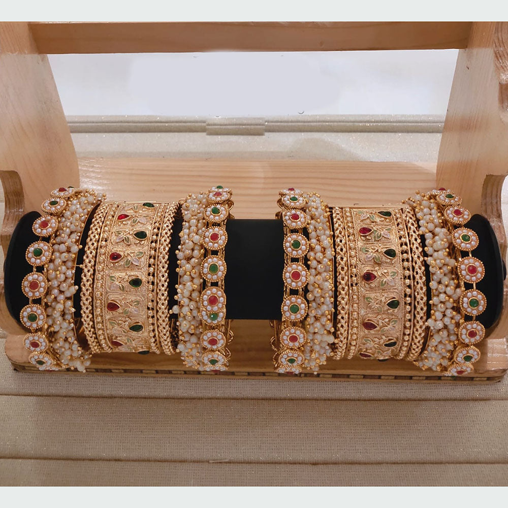 Pooja Bangles Gold Plated Pota Stone And Pearl Bangles Set