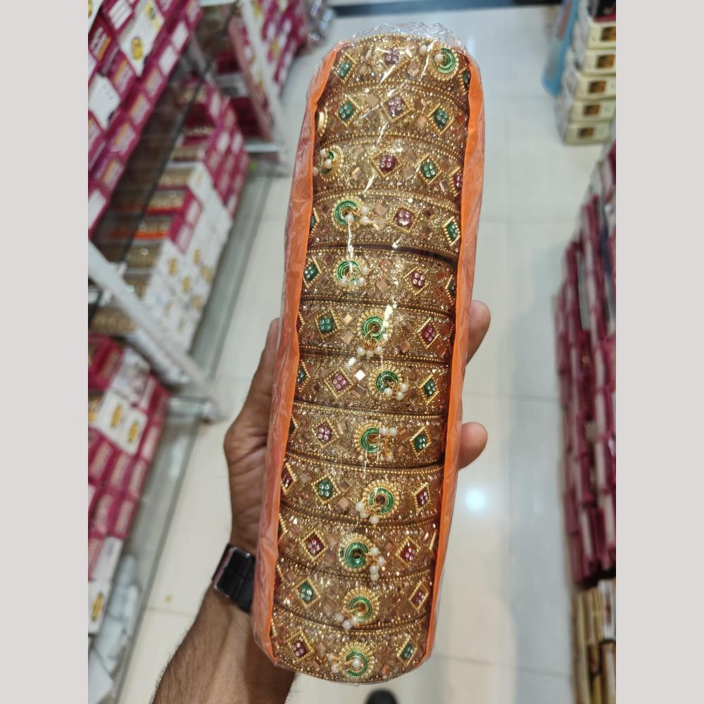 Pooja Bangles Gold Plated Austrian Stone And Mirror Bangles Set