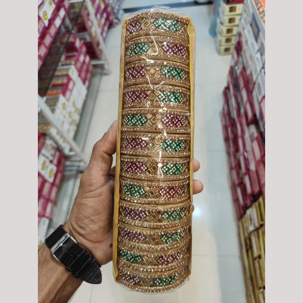 Pooja Bangles Gold Plated Austrian Stone And Mirror Bangles Set