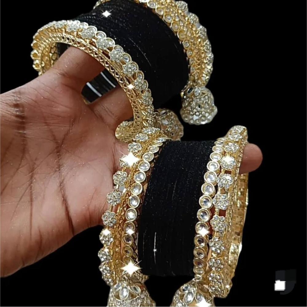 Pooja Bangles Gold Plated Kundan And Velvet Bangles Set