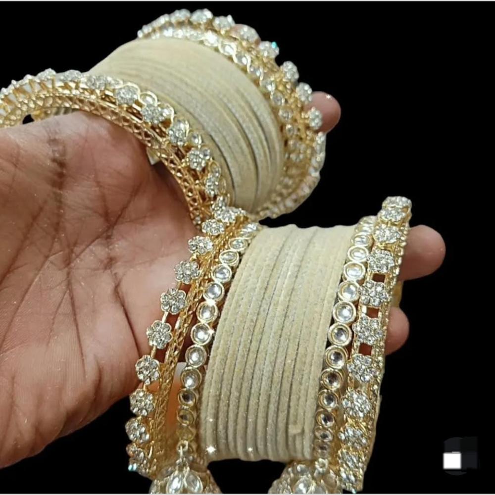 Pooja Bangles Gold Plated Kundan And Velvet Bangles Set