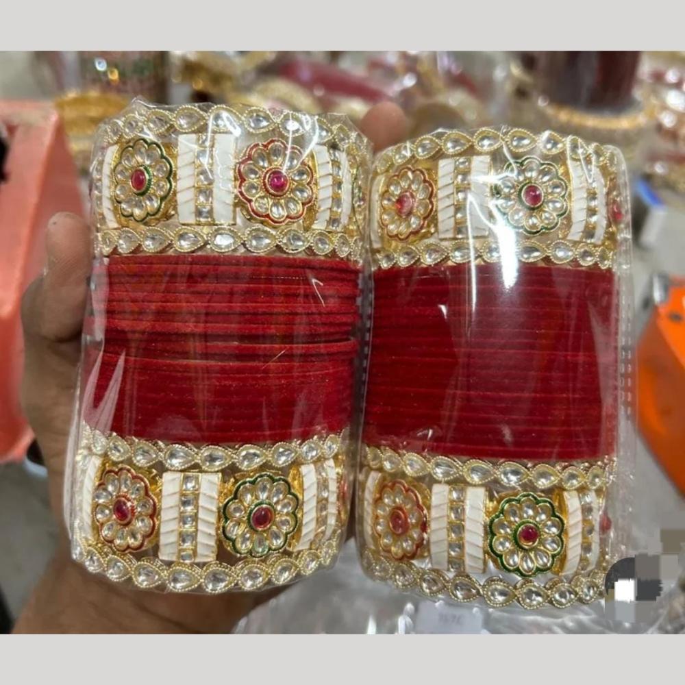 Pooja Bangles Gold Plated Kundan And Velvet Bangles Set