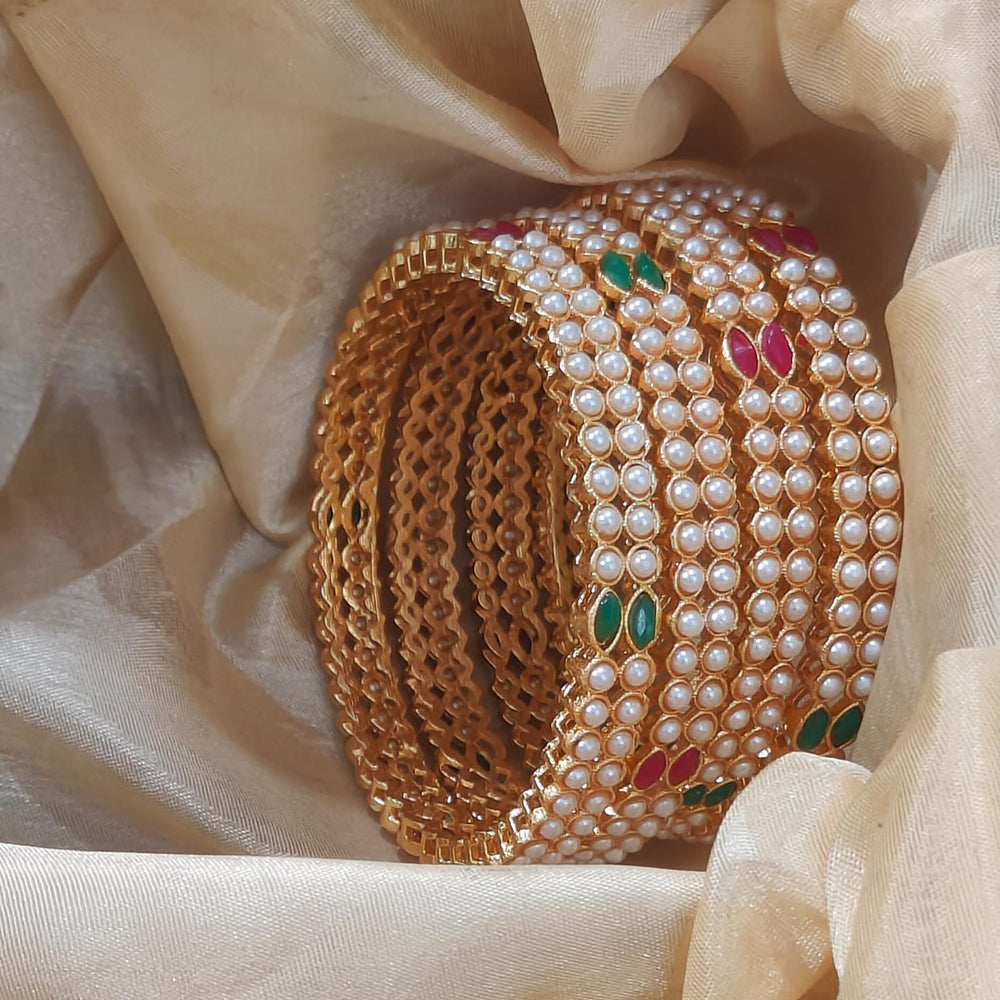 Pooja Bangles Pota And Pearl Bangles For Women Stylish Gold Plated Set For Daily And Occasion Wear