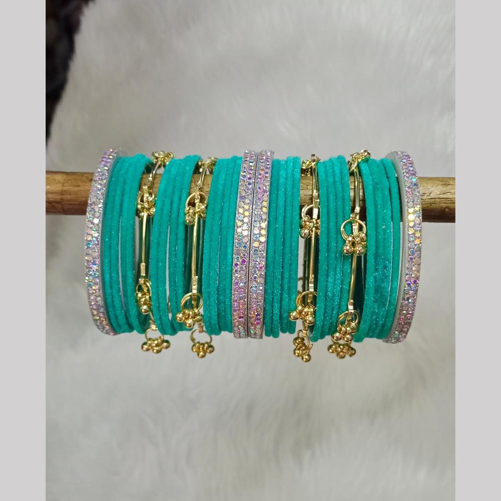 Pooja Bangles Designer Velvet And Pearl Kashmiri Bangles Set