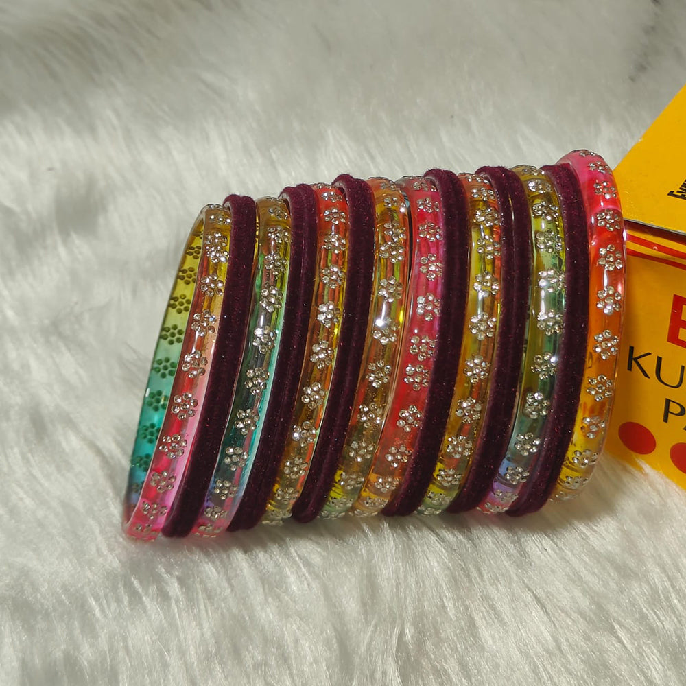 Pooja Bangles Glamorous Austrian Stone Velvet Glass Bangles Set