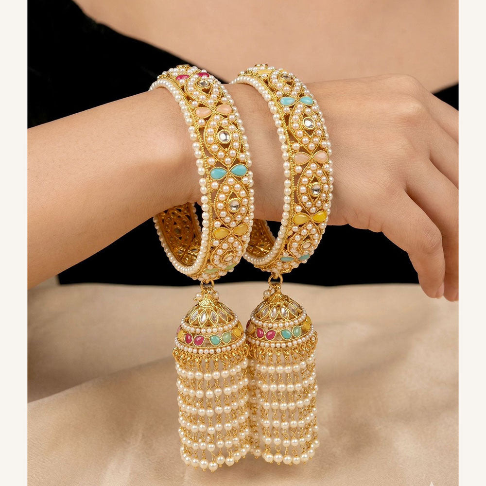 Pooja Bangles Heritage Pota Stone And Pearl Bangles Set