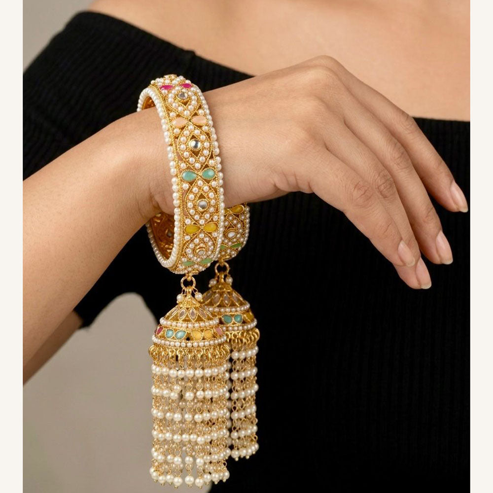 Pooja Bangles Heritage Pota Stone And Pearl Bangles Set