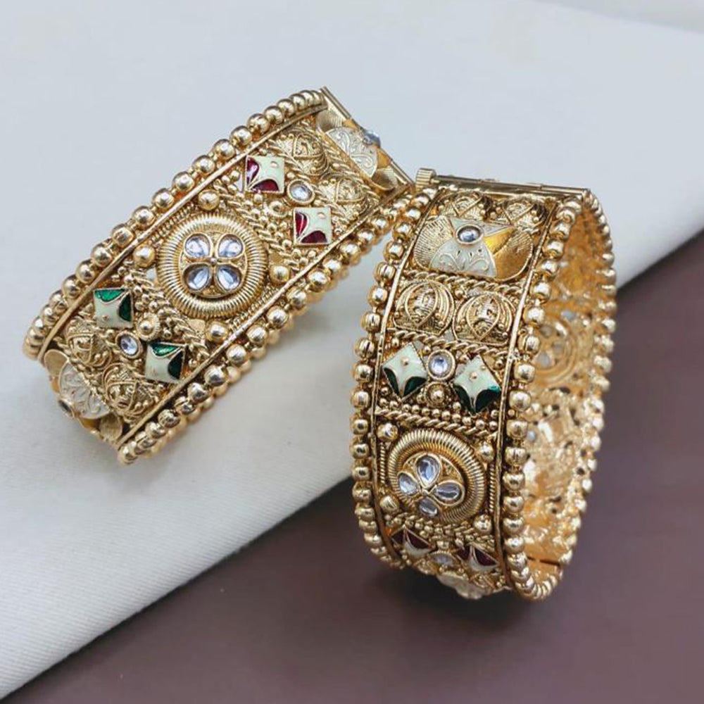 Pooja Bangles Luxury Pota Stone And Meenakari Openable Bangles Set