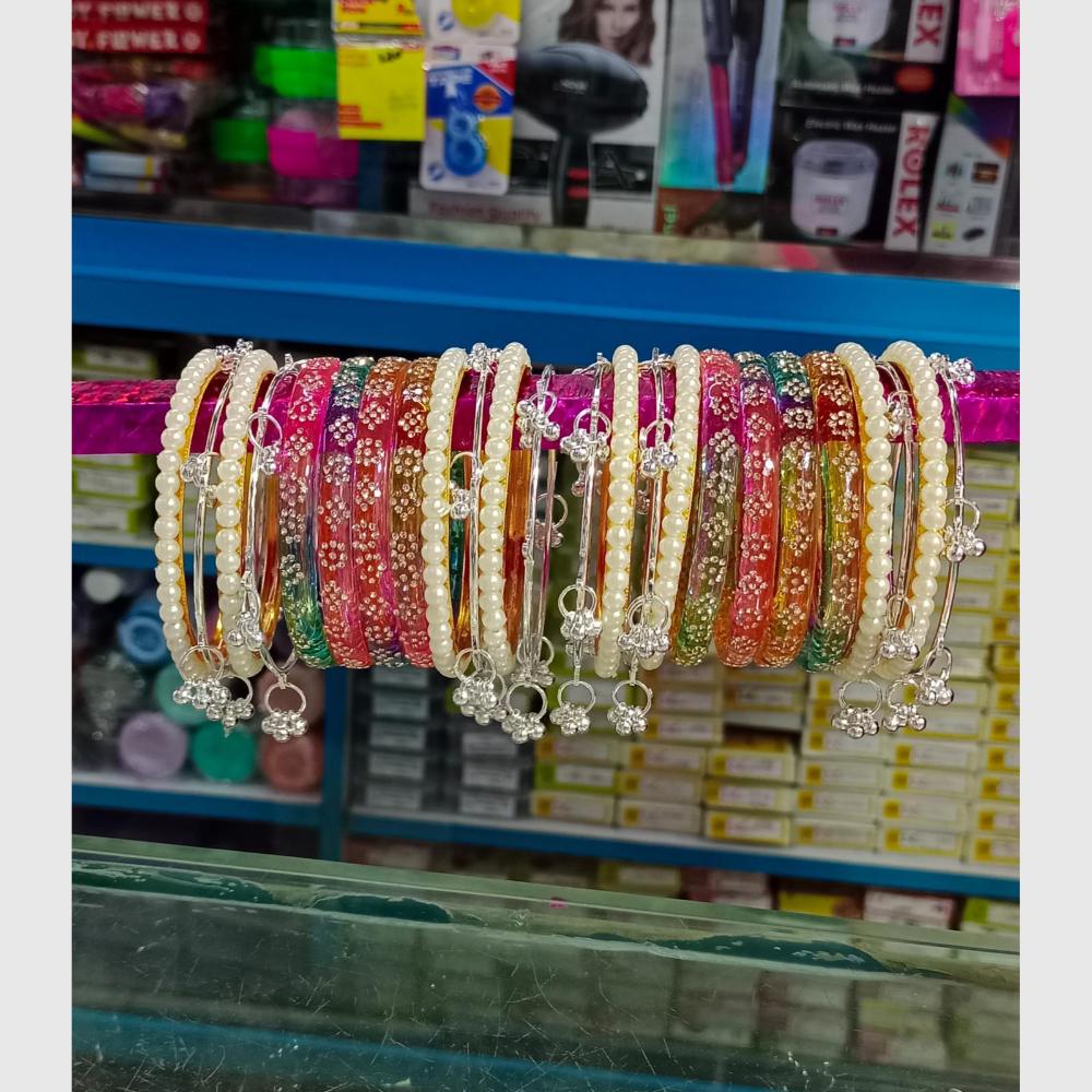 Pooja Bangles Stylish Austrian Stone Kashmiri And Pearl Glass Bangles Set